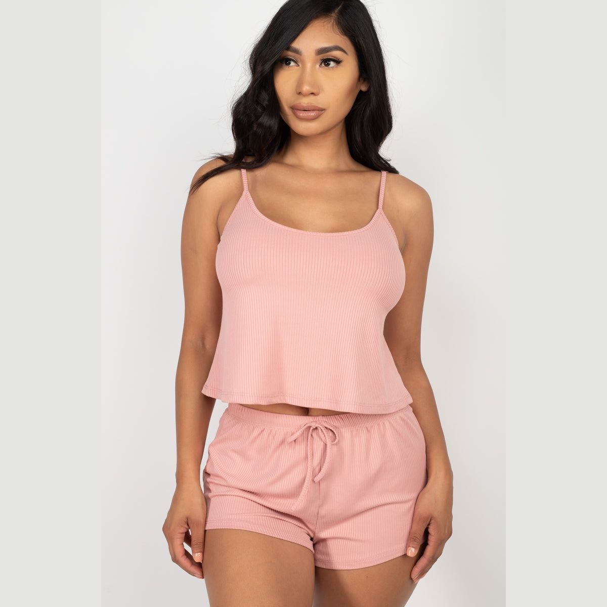 Ribbed Strappy Top & Shorts Set