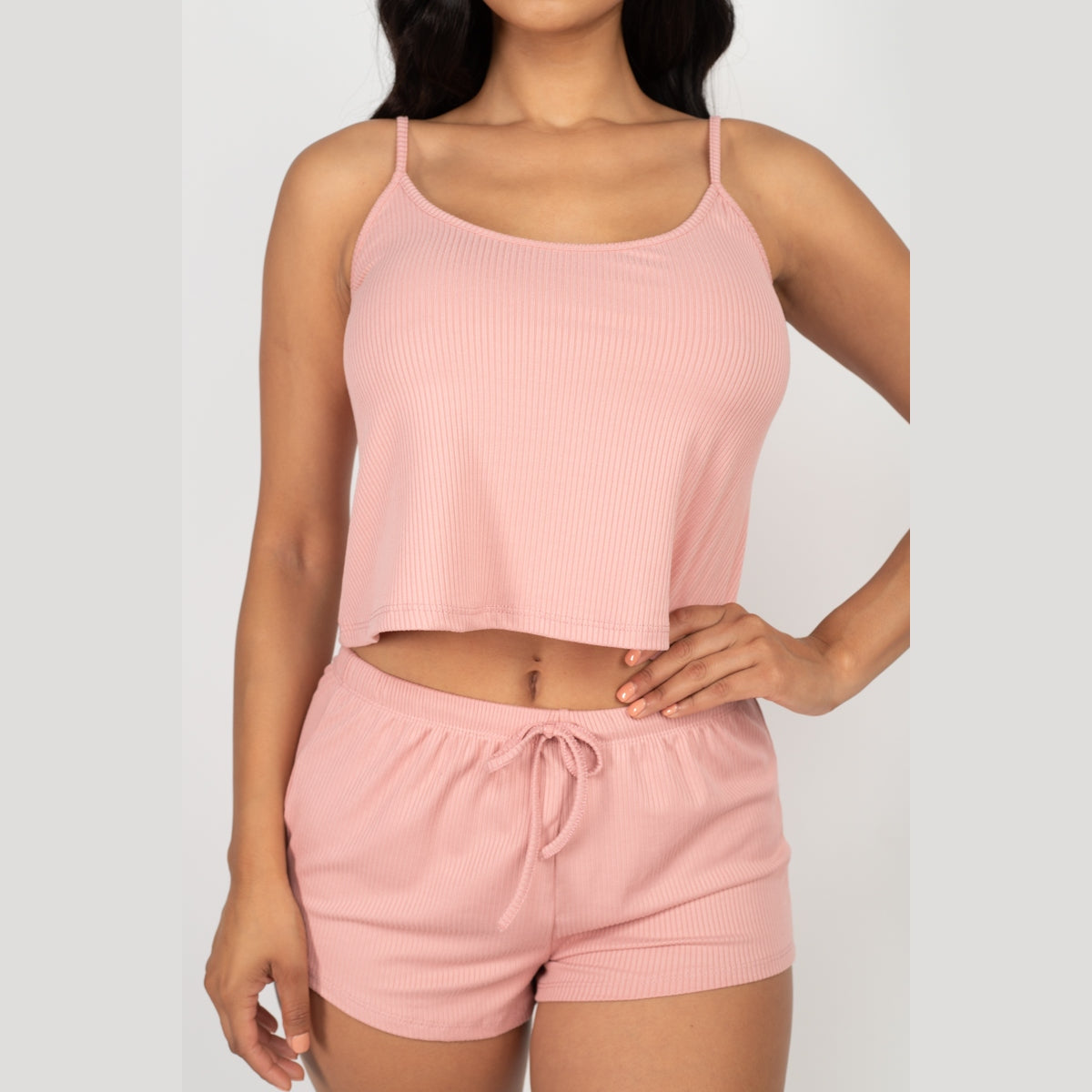 Ribbed Strappy Top & Shorts Set