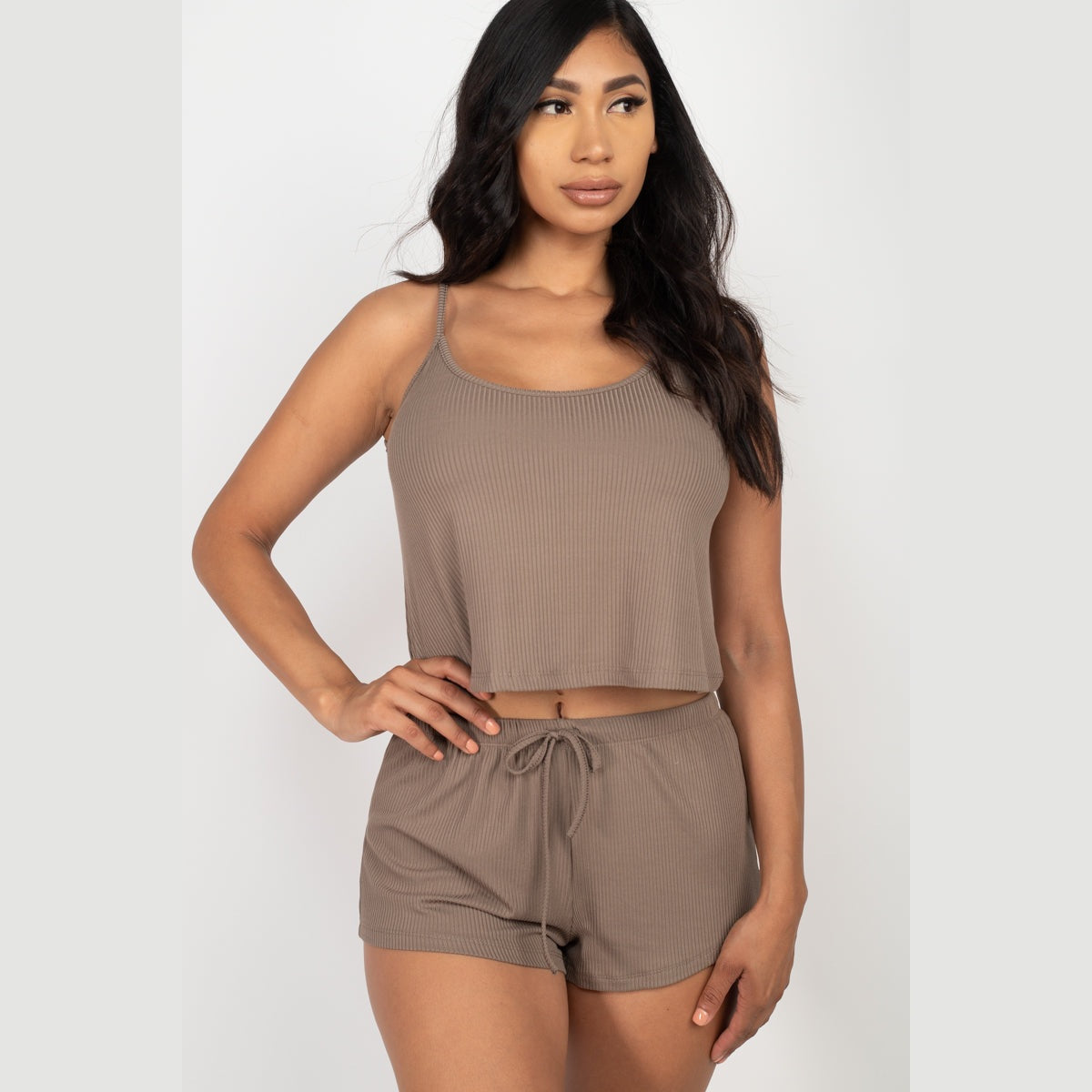 Ribbed Strappy Top & Shorts Set