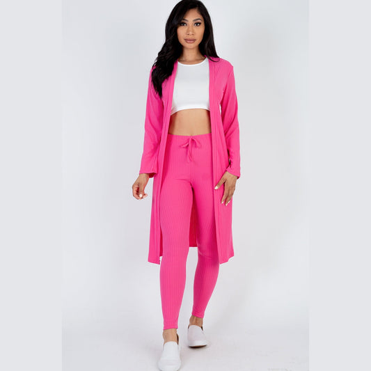 Ribbed Long Cardigan & Leggings Set