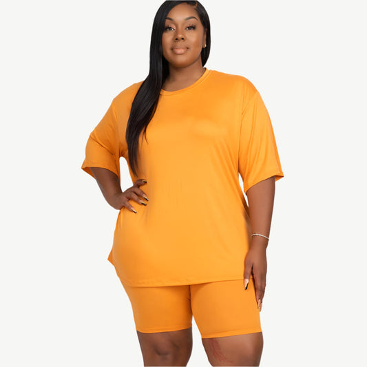 Plus Size Loose Fit Top Biker Shorts Set