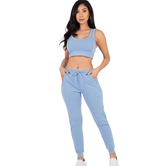 French Terry Cropped Tank Top & Joggers Set