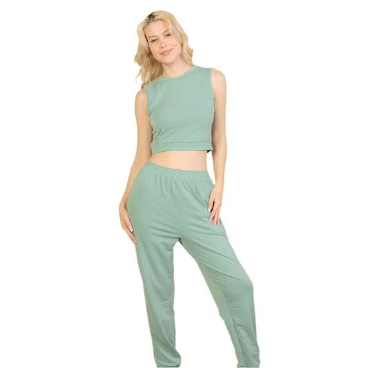 French Terry Elastic Waist Tank Top & Joggers Set