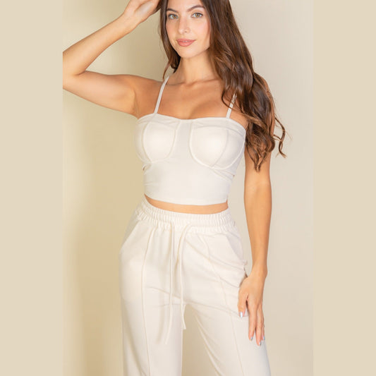 Bustier Crop Cami Top & Slant Pocket Straight Pants