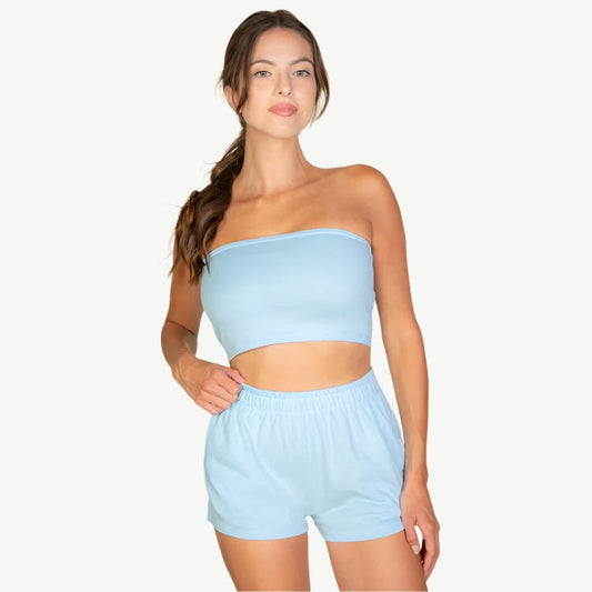 Simple Solid Color Tube Top and Shorts Two Piece Set