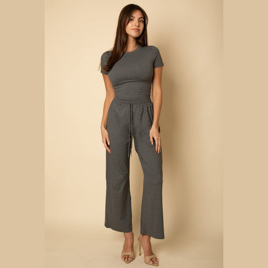 Relaxed Fit Top and Wide-Leg Pants Set