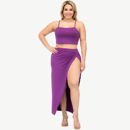 Plus Size Crop Cami & Split Thigh Maxi Skirt Set