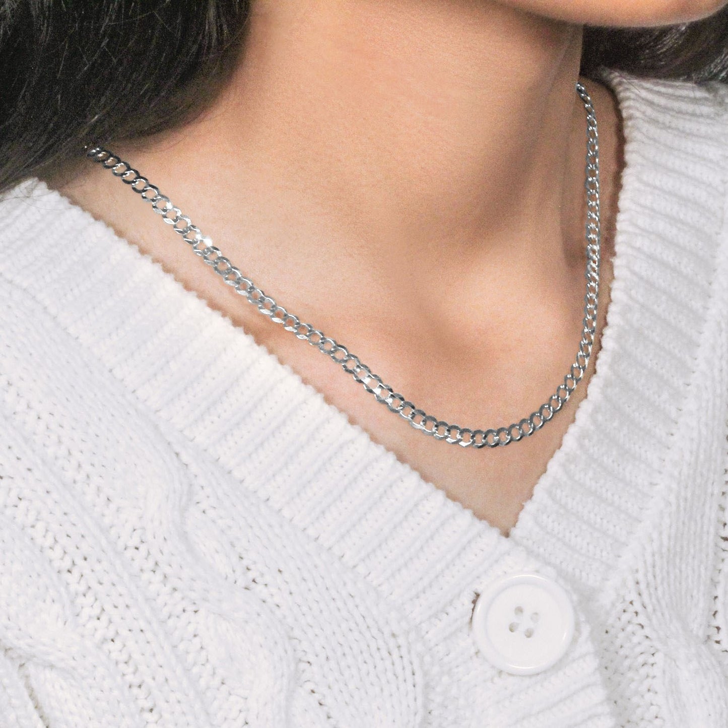 14k White Gold Solid Curb Chain (4.70 mm)