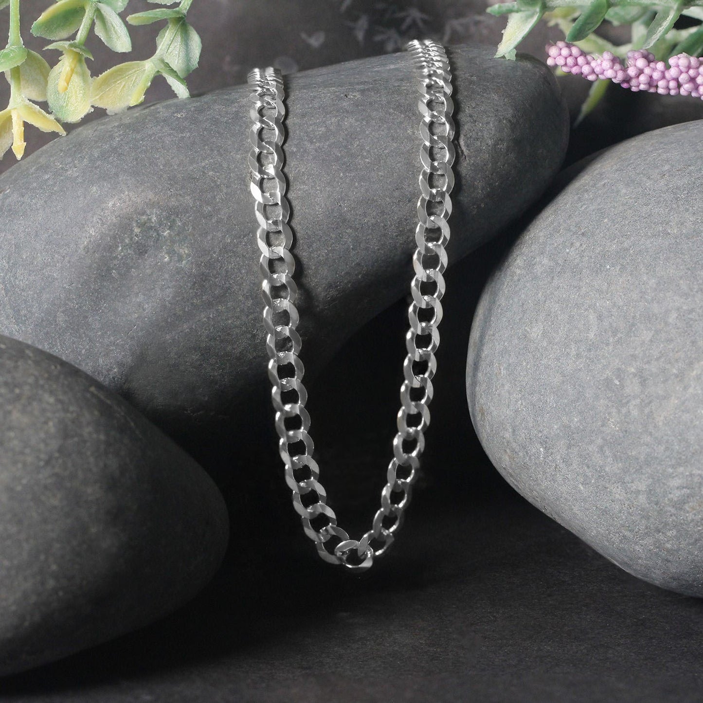 14k White Gold Solid Curb Chain (4.70 mm)
