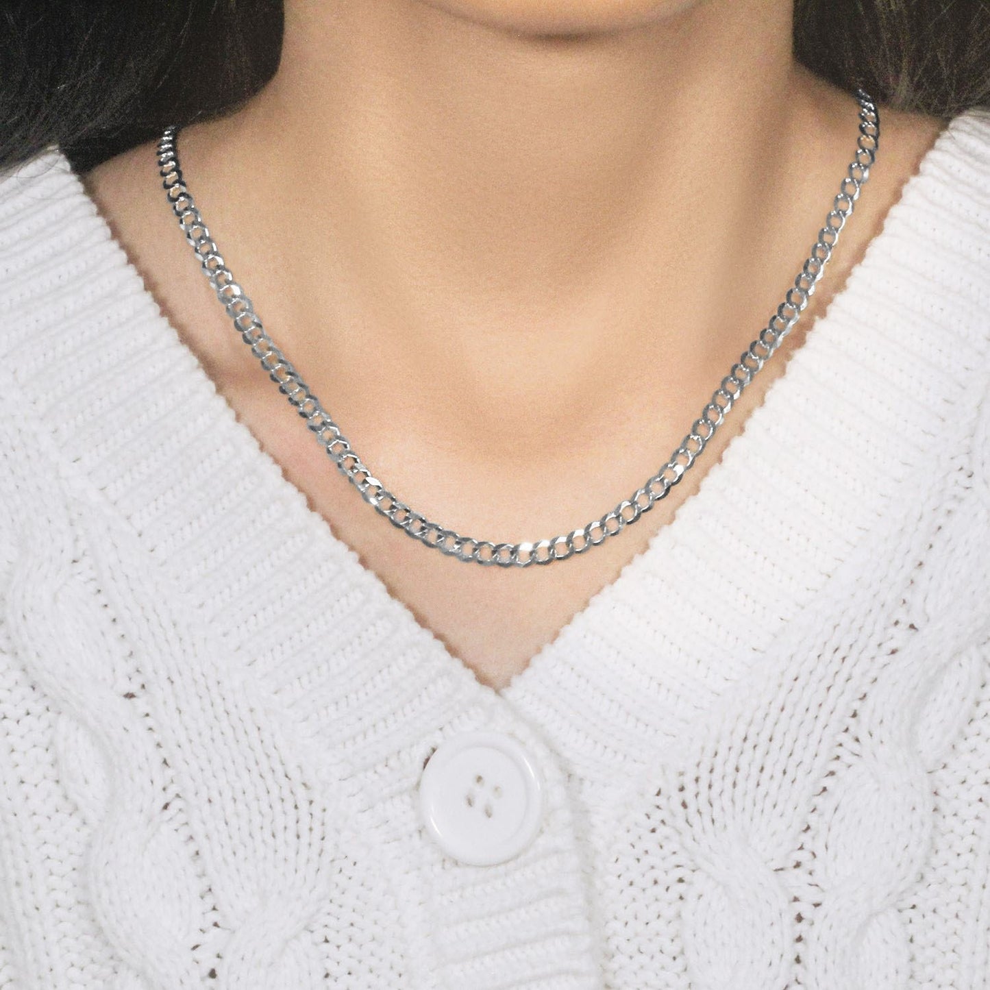 14k White Gold Solid Curb Chain (4.70 mm)