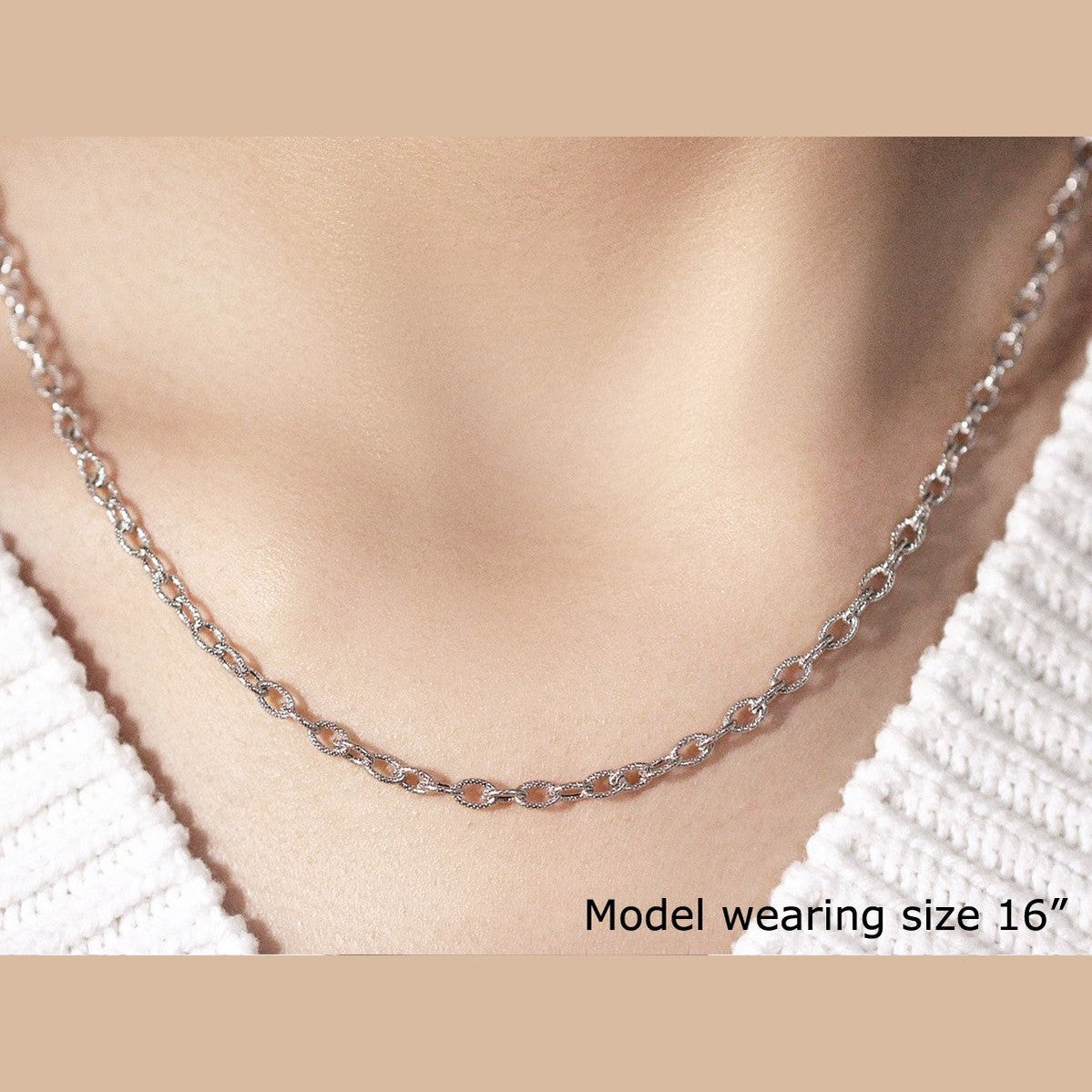 14k White Gold Pendant Chain with Textured Links (2.90 mm)