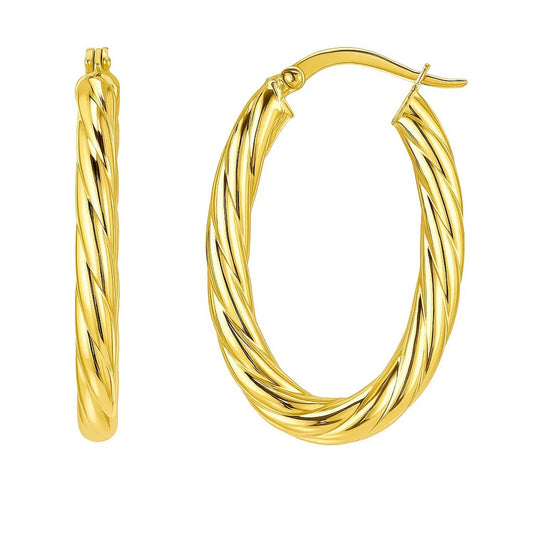 14k Yellow Gold Twisted Cable Oval Hoop Earrings
