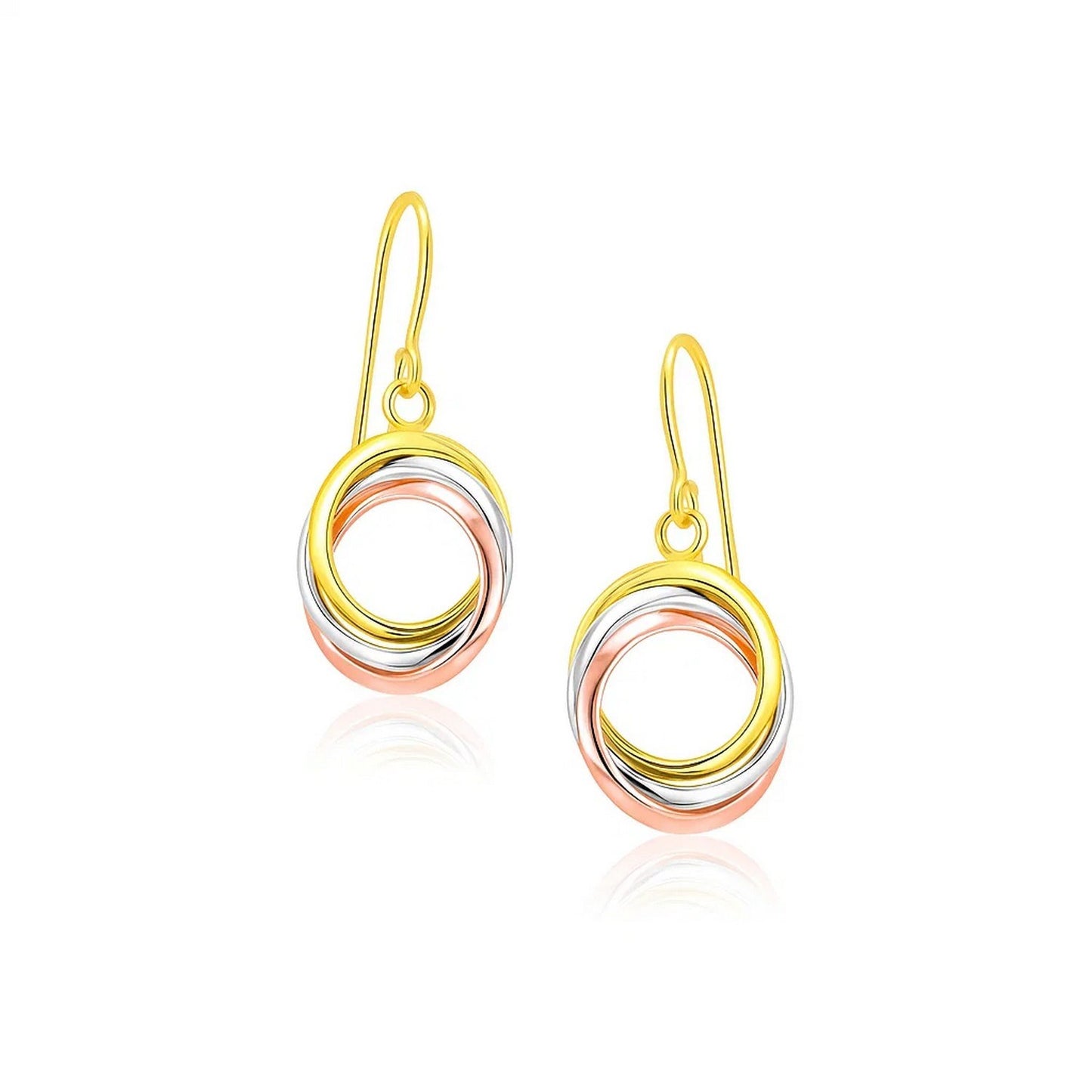 14k Tri-Color Gold Open Entwined Ring Earrings