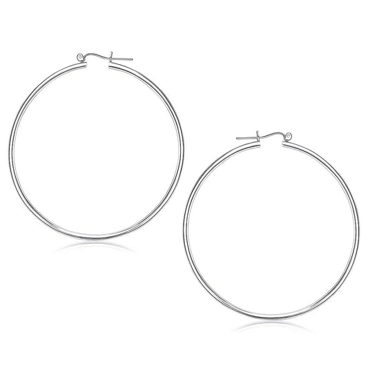 14k White Gold Polished Hoop Earrings (2x60mm)