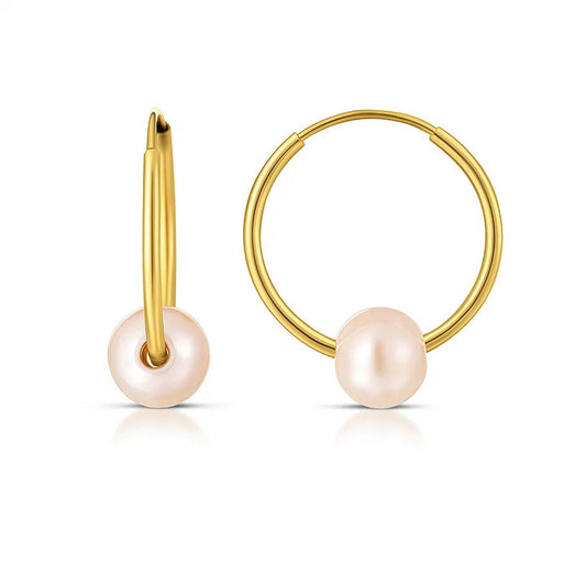 14k Yellow Gold Round Endless Pearl Earring(1x14mm)