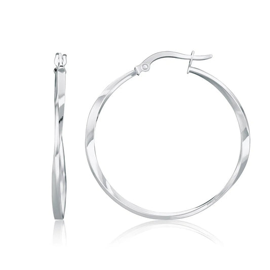 14k White Gold Mobius Twisted Hoop Earrings(1.5x50mm)