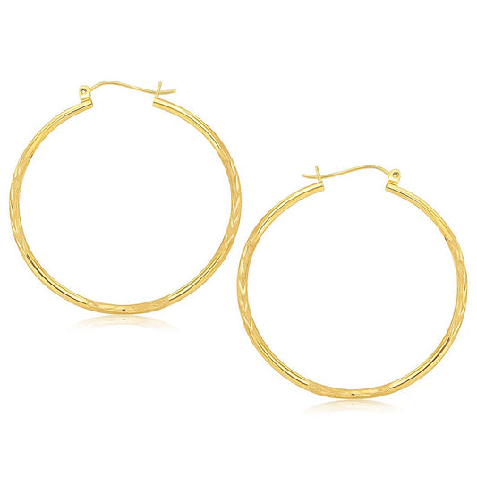 14k Yellow Gold Fancy Diamond Cut Extra Large Hoop Earrings (2x45mm)