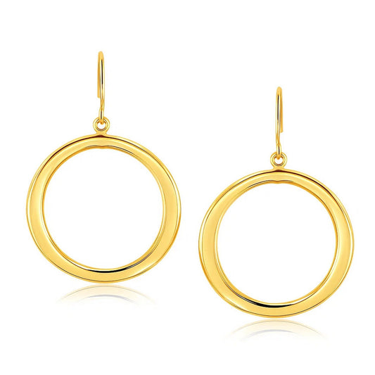 14k Yellow Gold Flat Open Tube Round Earrings