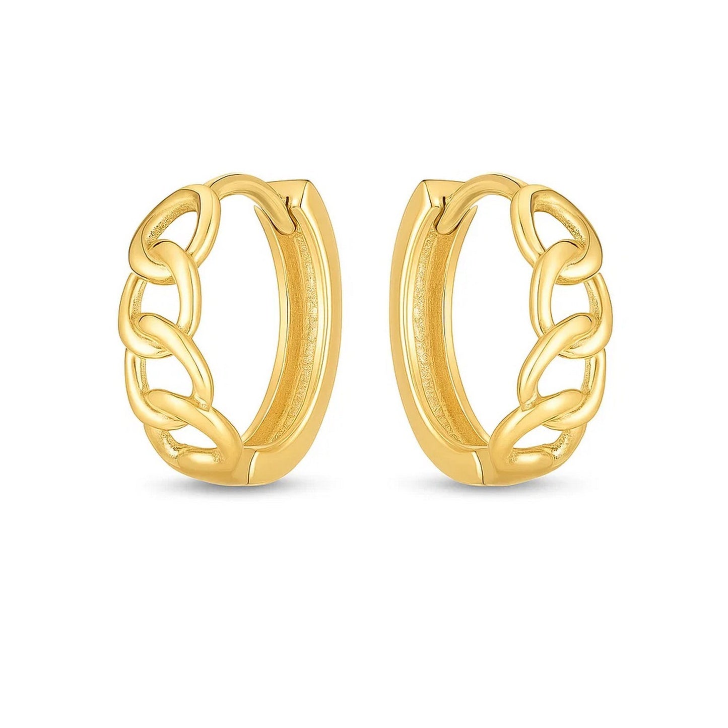 14k Yellow Gold Curb Huggie Hoop