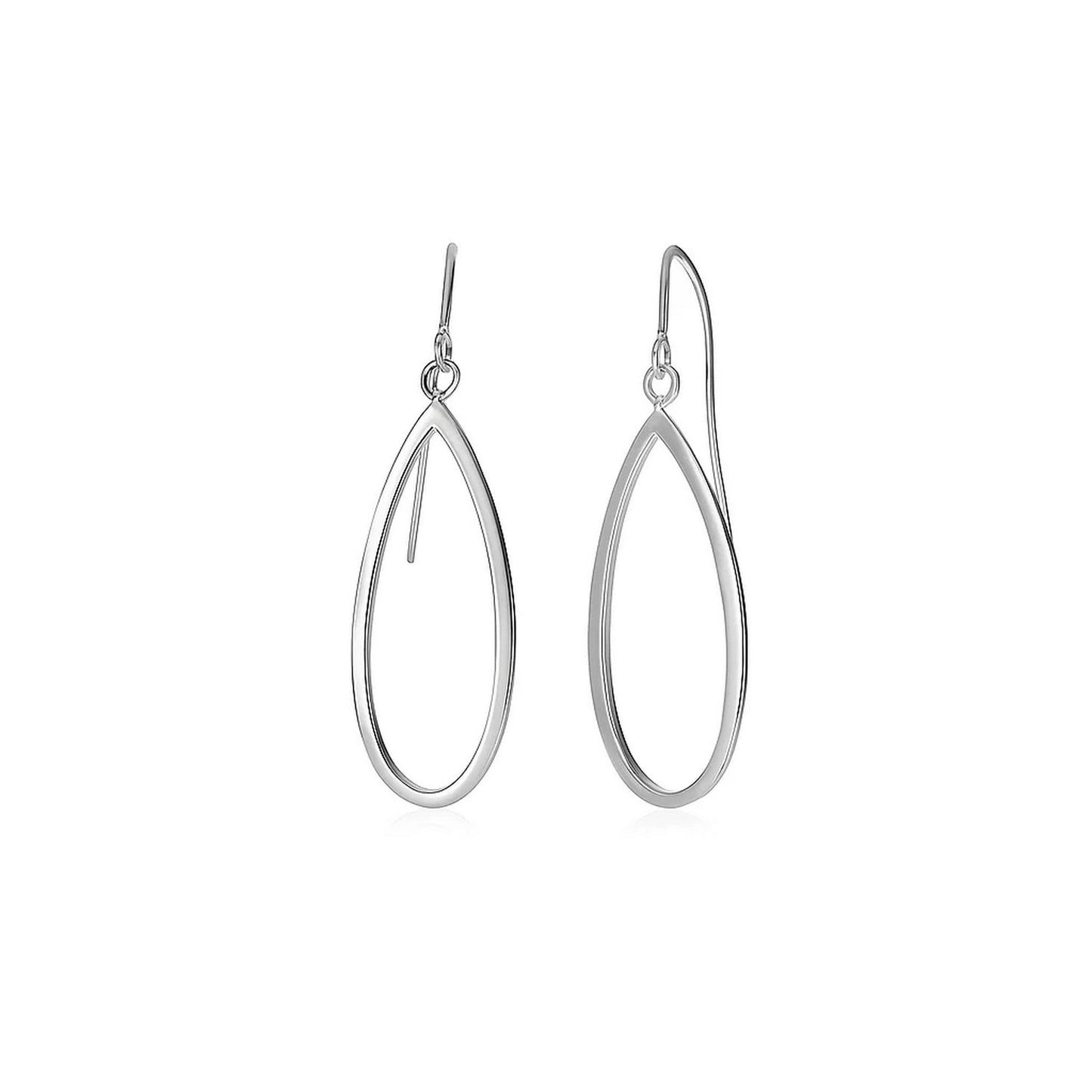 14k White Gold Earrings with Polished Open Teardrop Dangles