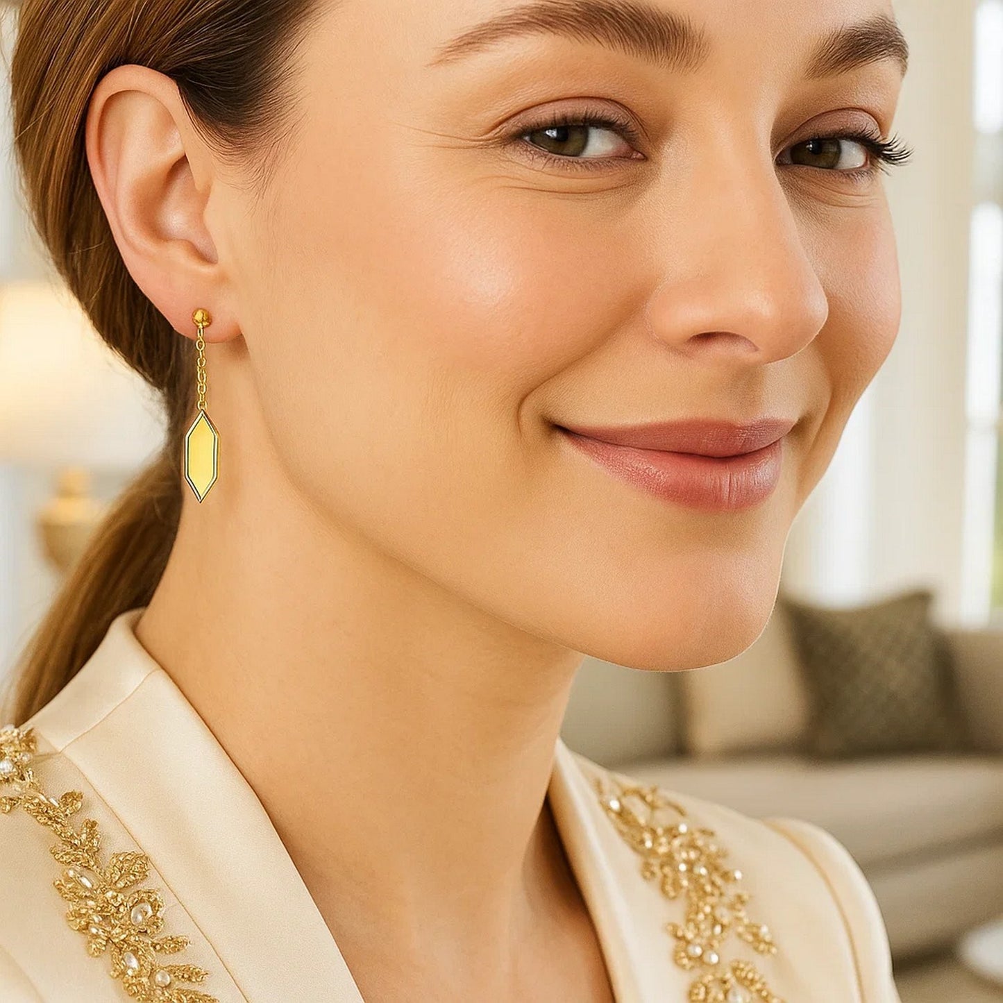 Hexagon Drop Earrings in 14K Yellow Gold