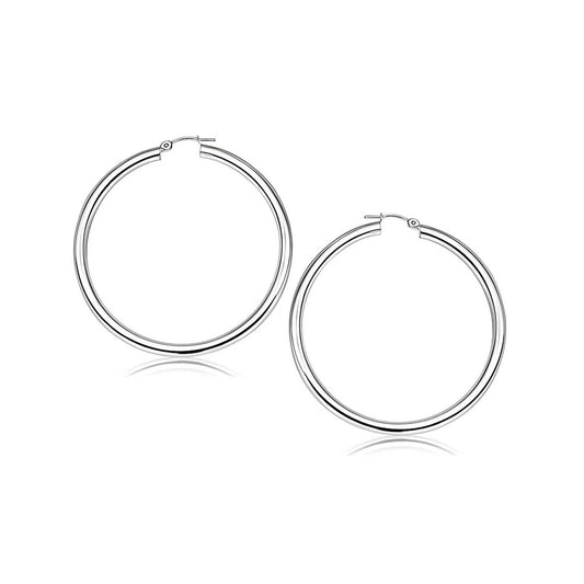 14k White Gold Polished Hoop Earrings (3x25mm)