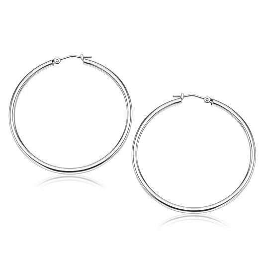 14k White Gold Polished Hoop Earrings (2x40mm)