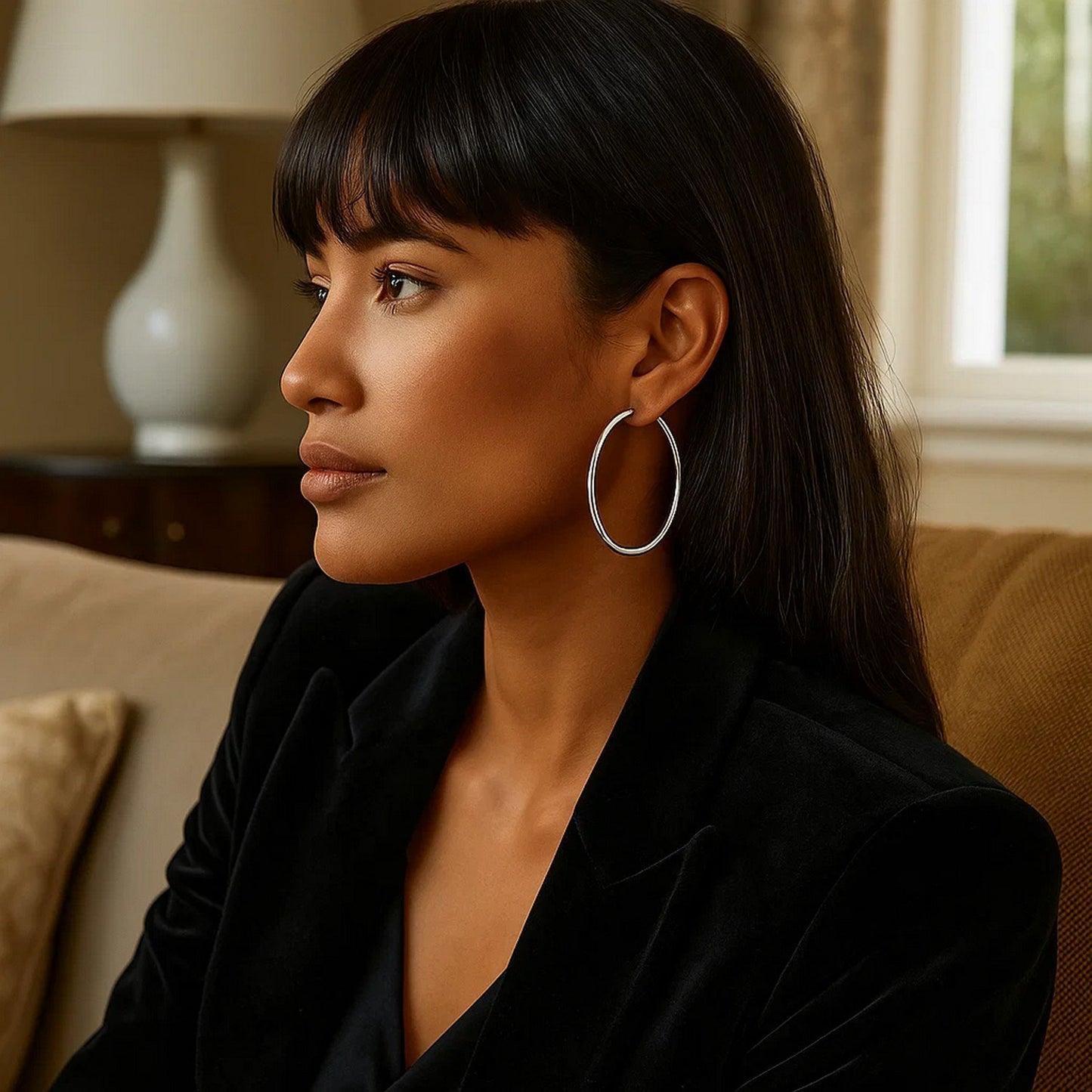 14k White Gold Polished Hoop Earrings (2x40mm)