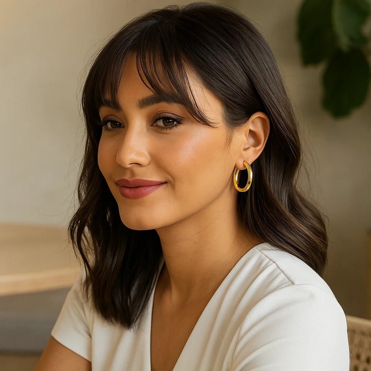 14k Yellow Gold Polished Hoop Earrings (5x30 mm)