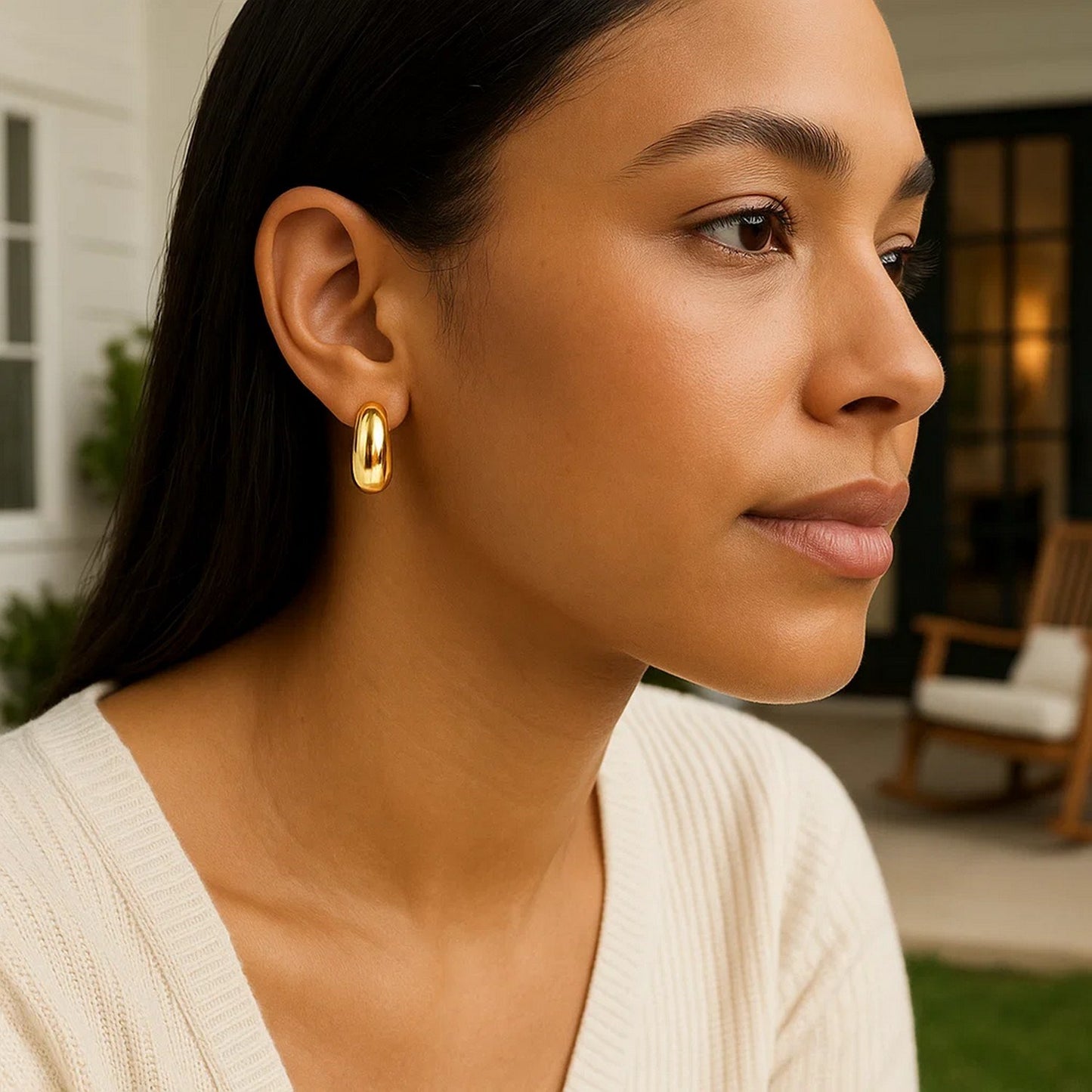 14k Yellow Gold Fancy Omega Hoops