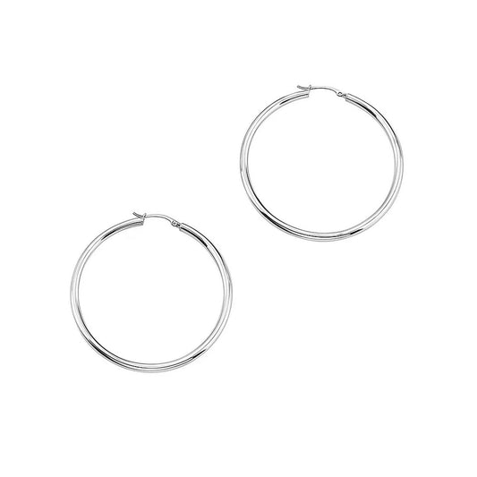 14k White Gold Polished Hoop Earrings (1.5x30mm)