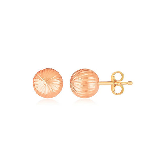 14K Rose Gold Ball Earrings with Linear Texture(5mm)