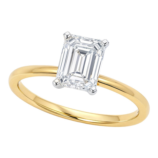 2 Carat Emerald Lab Grown IGI G/VS1 Diamond Solitaire Ring in 14K Yellow Gold