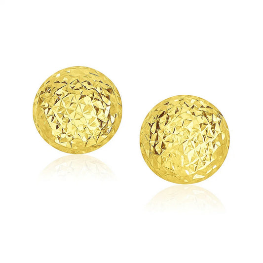 14k Yellow Gold Puff Round Earrings with Diamond Cuts(11mm)