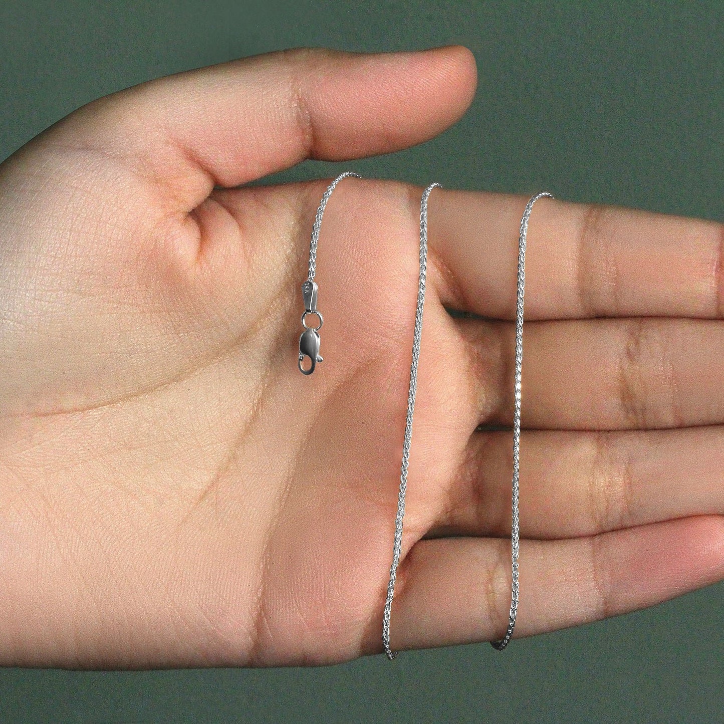 14k White Gold Diamond Cut Round Wheat Chain (1.20 mm)