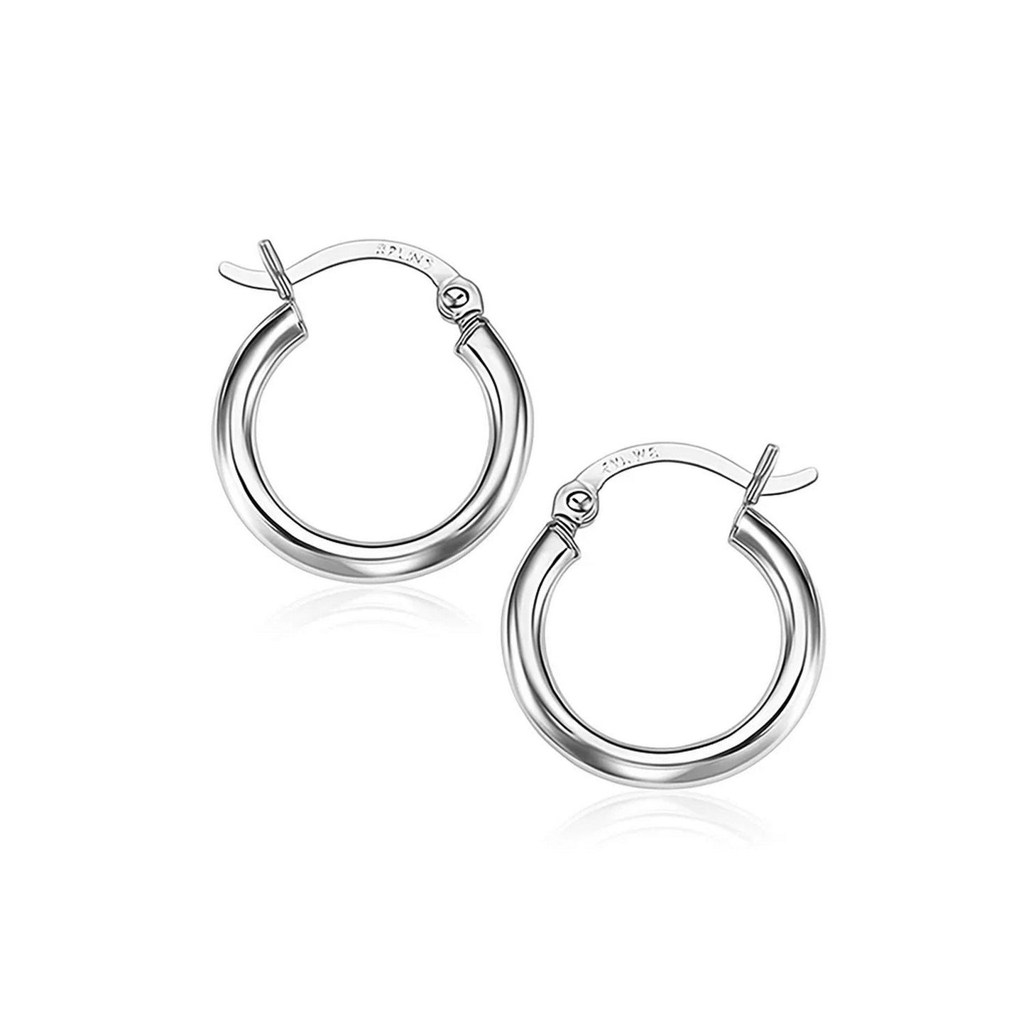 14k White Gold Polished Hoop Earrings (2x15mm)