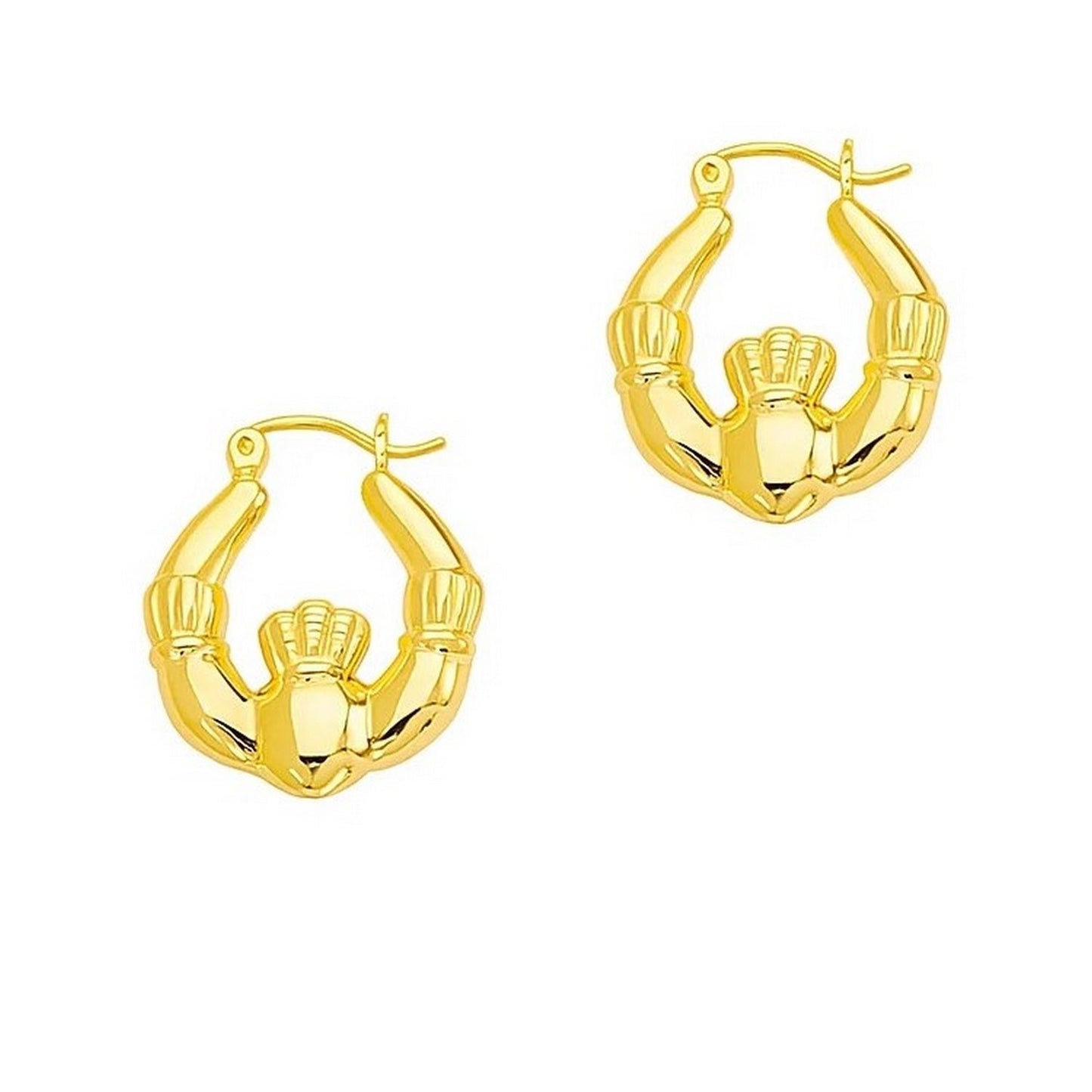 14K Yellow Gold Claddagh Symbol Hoop Earrings