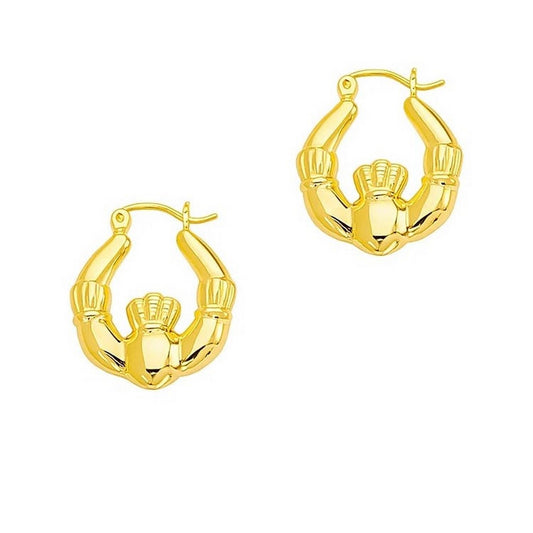 14K Yellow Gold Claddagh Symbol Hoop Earrings