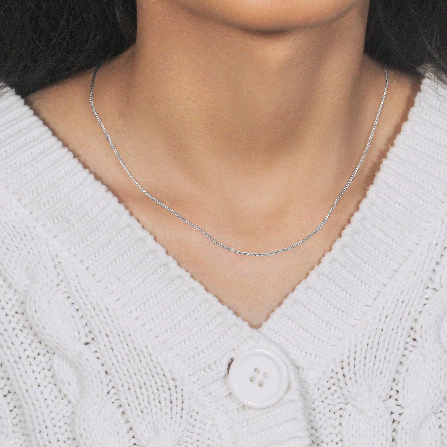 14k White Gold Diamond Cut Round Wheat Chain (1.00 mm)