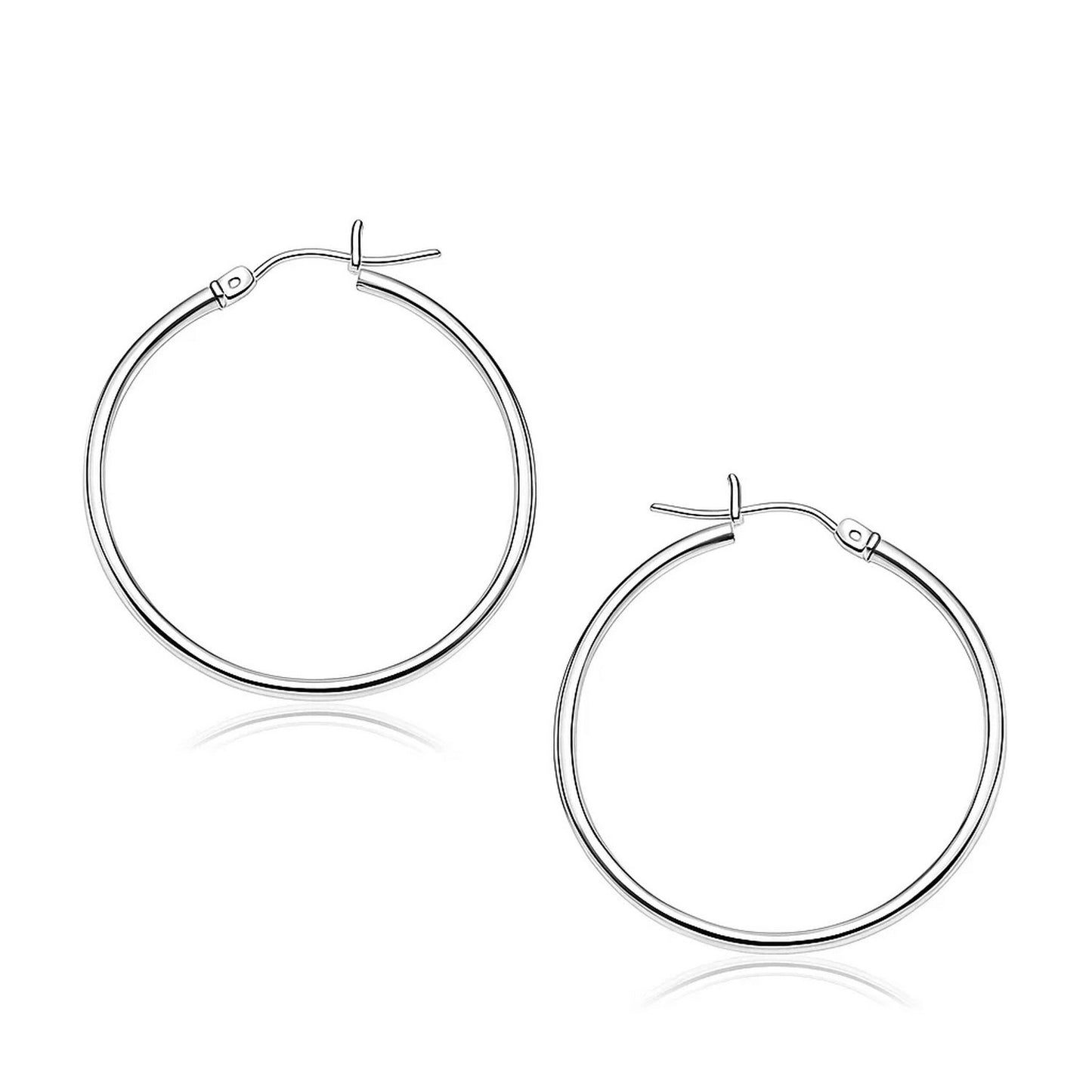 14k White Gold Polished Hoop Earrings (2x30mm)
