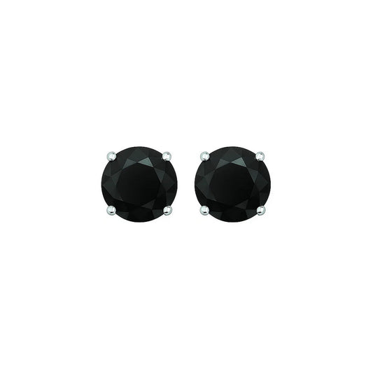 14k White Gold Stud Earrings with Black Faceted Cubic Zirconia(6mm)