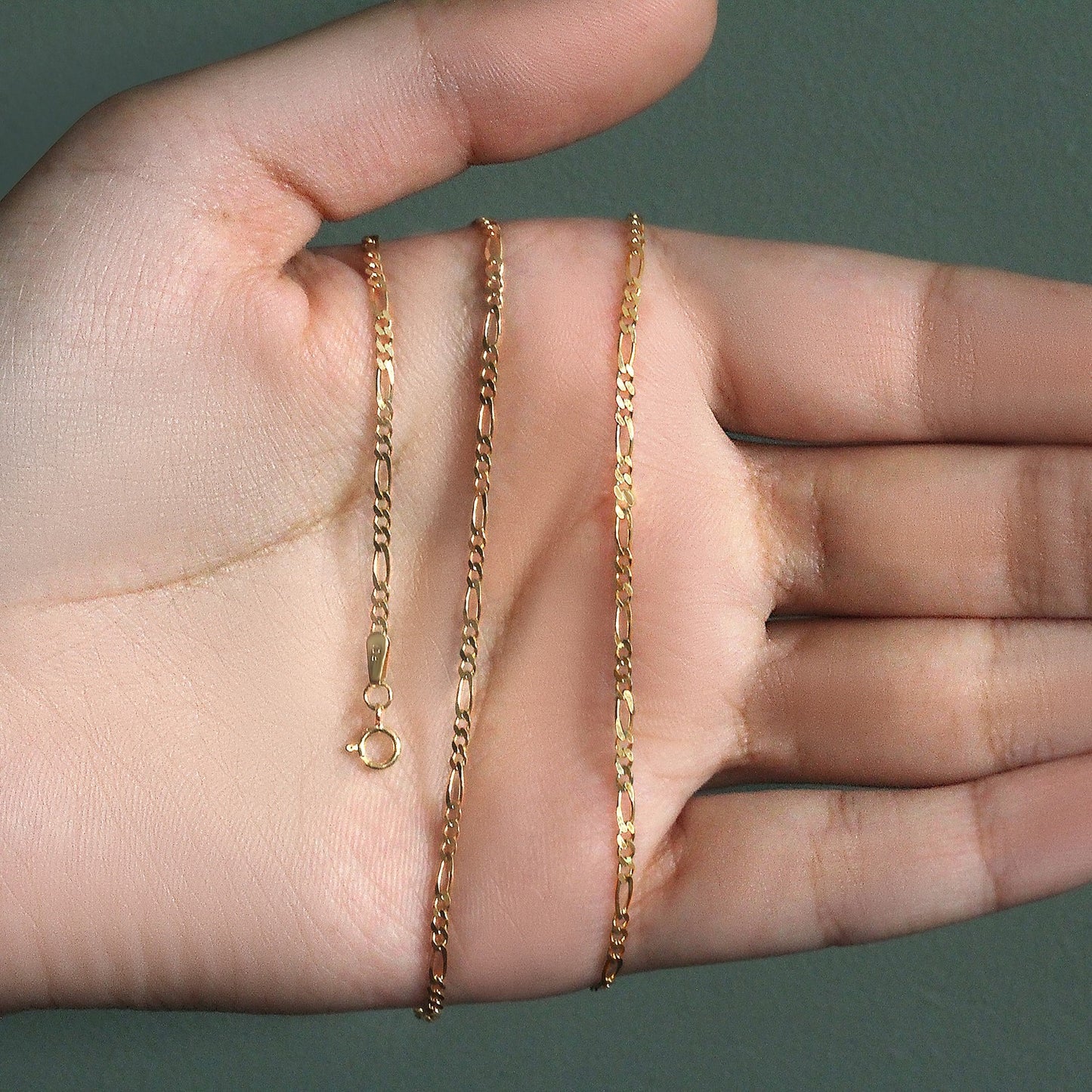 14k Yellow Gold Solid Figaro Chain (1.90 mm)