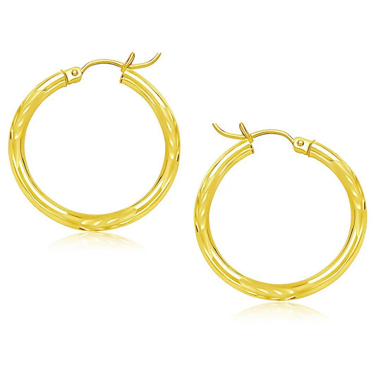 14k Yellow Gold Diamond Cut Hoop Earrings (3x25mm)