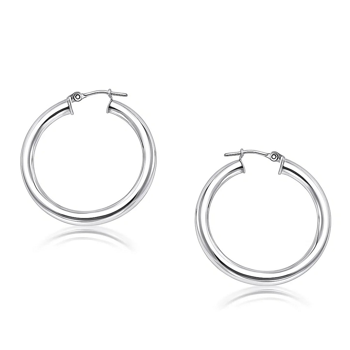 14k White Gold Polished Hoop Earrings (4x30mm)
