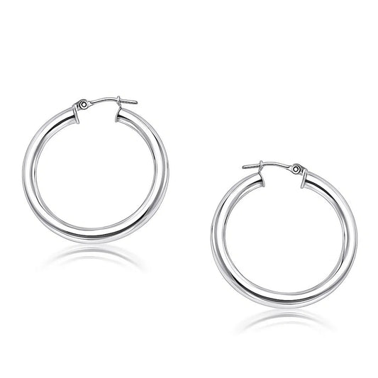 14k White Gold Polished Hoop Earrings (4x30mm)