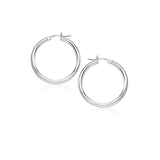 14k White Gold Polished Hoop Earrings (2x20mm)