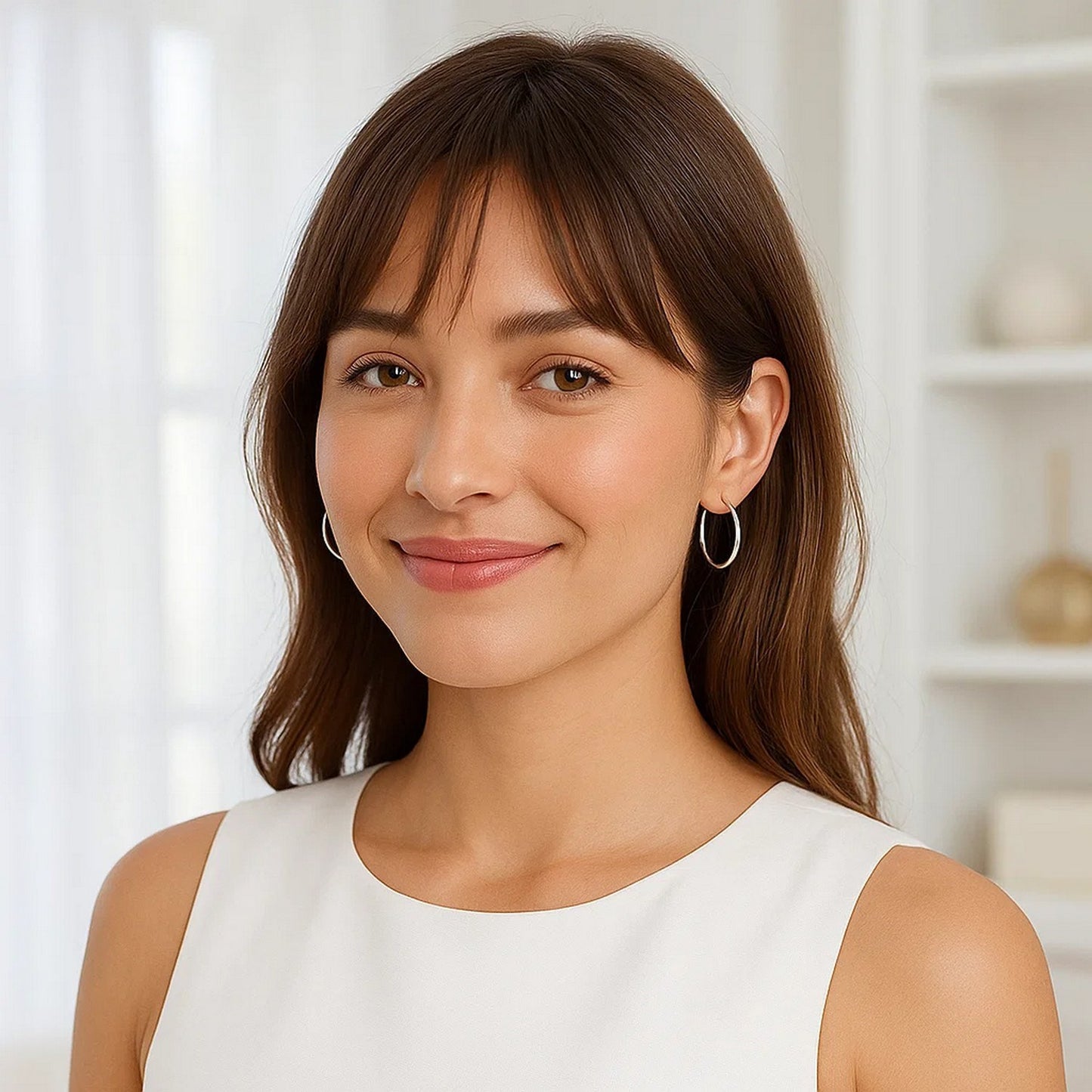 14k White Gold Polished Hoop Earrings (2x20mm)