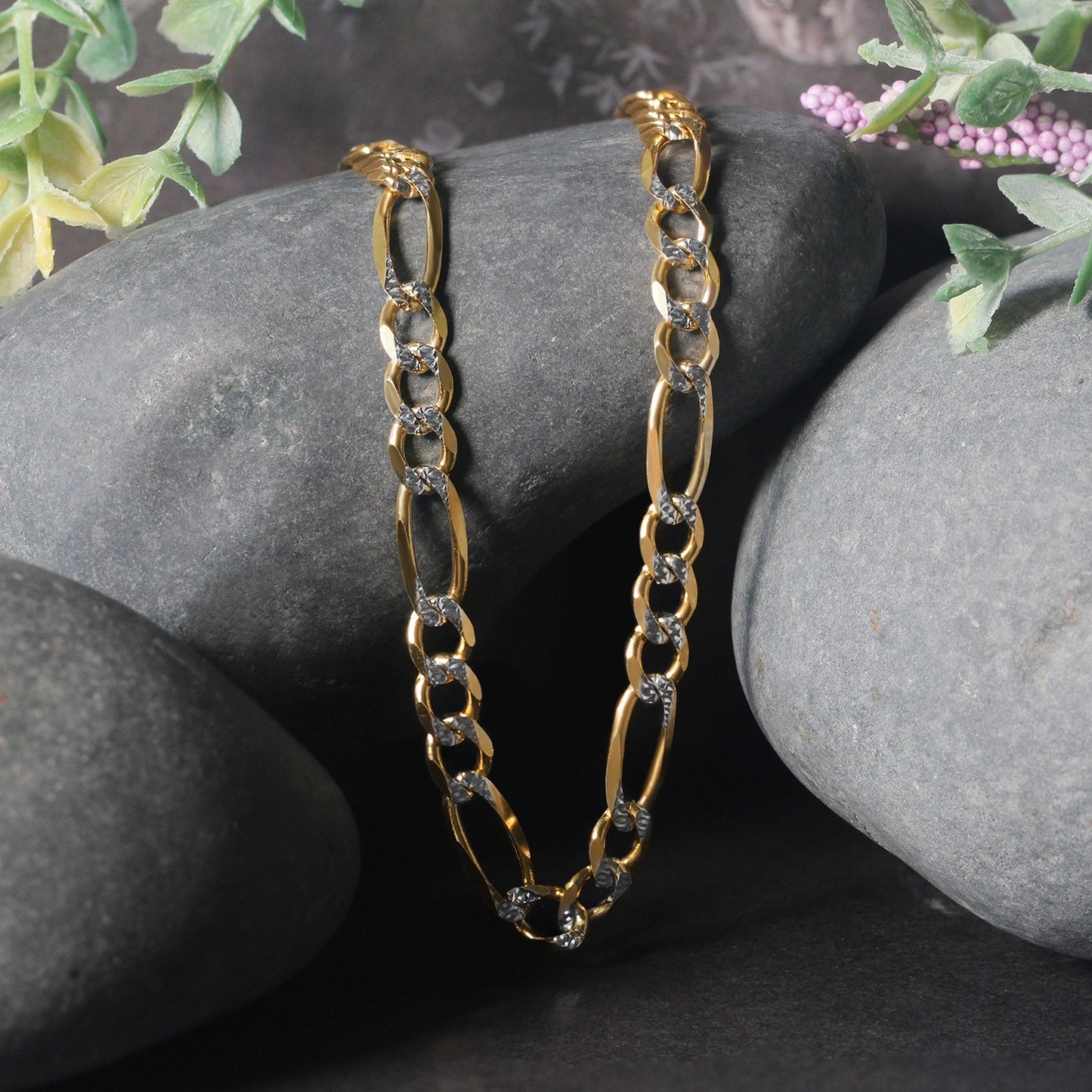 14K Yellow Gold Solid Pave Figaro Chain (5.90 mm)