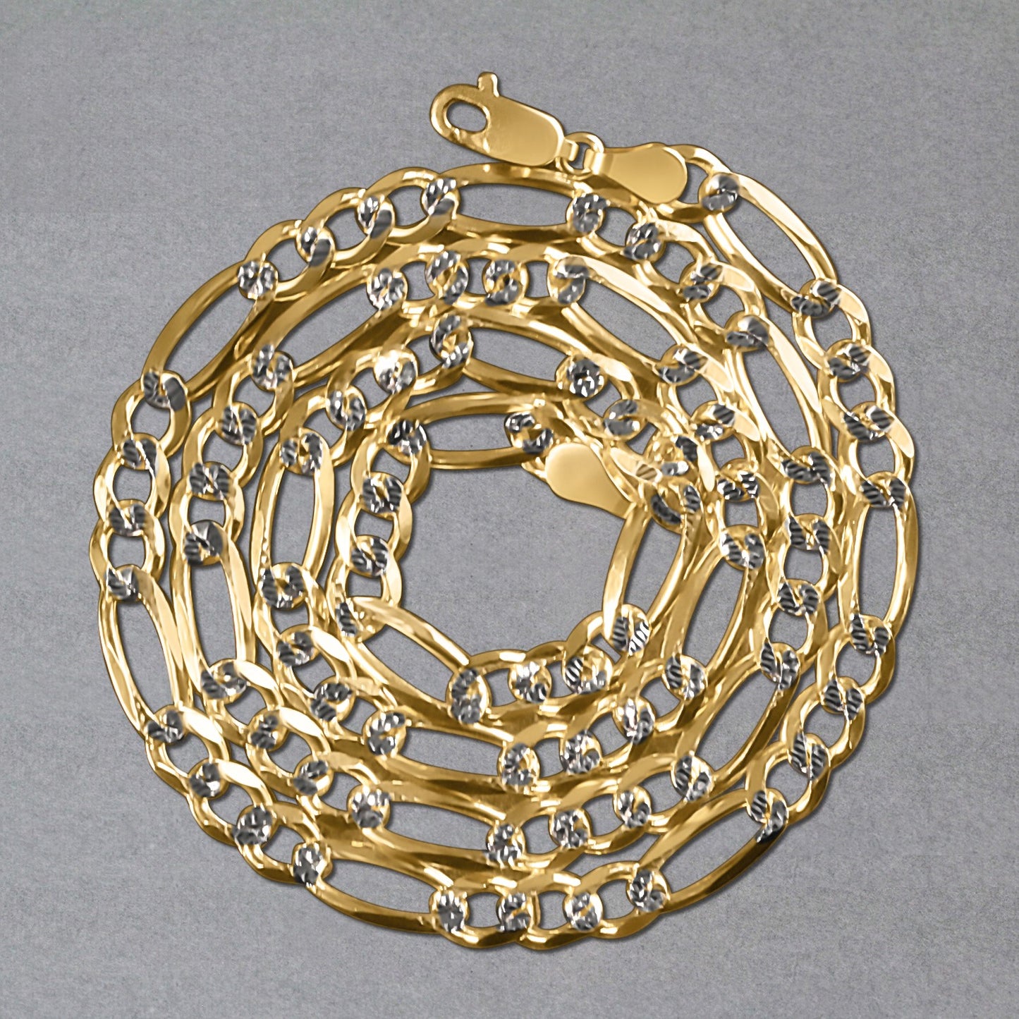 14K Yellow Gold Solid Pave Figaro Chain (5.90 mm)