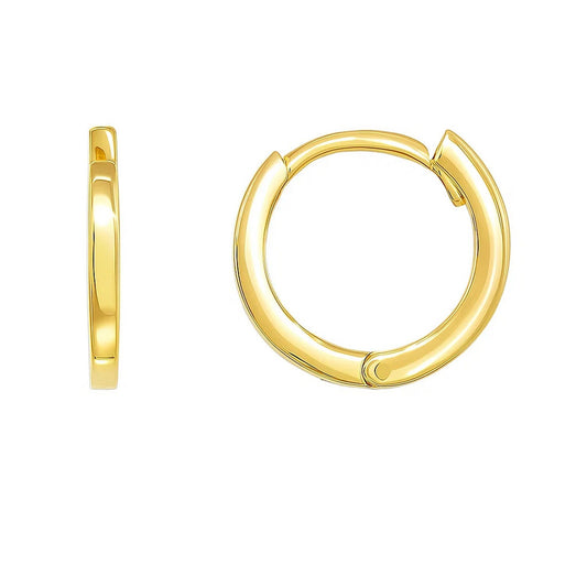 14k Yellow Gold Petite Polished Round Hoop Earrings(1.3x11.5mm)
